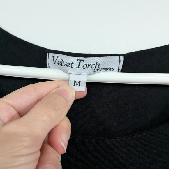 Velvet Torch Scoop Neck Short Sleeve Dress LBD Black Size Medium - Picture 3 of 4